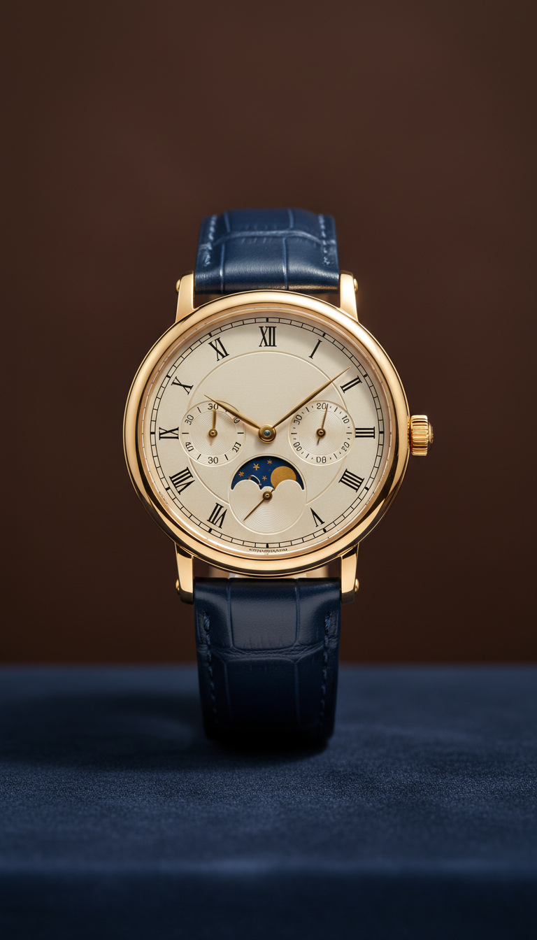 Champagne Gold Heritage Moonphase Blue Strap