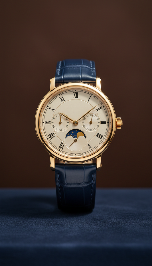 Champagne Gold Heritage Moonphase Blue Strap